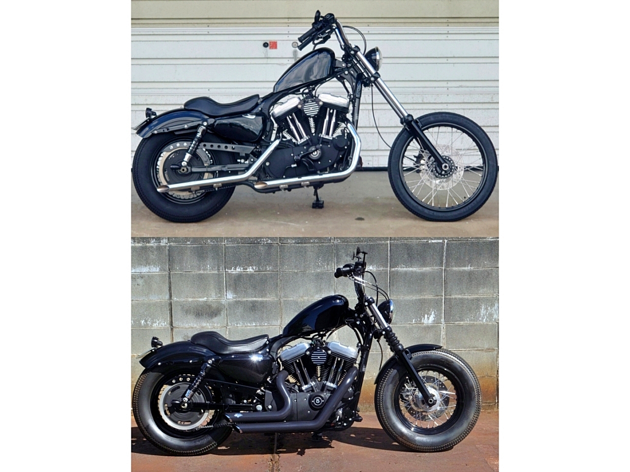 2012年式 XL1200X スポーツスターのオールドスクールチョッパーカスタム例│カスタム前後:ボバーとチョッパーとの比較